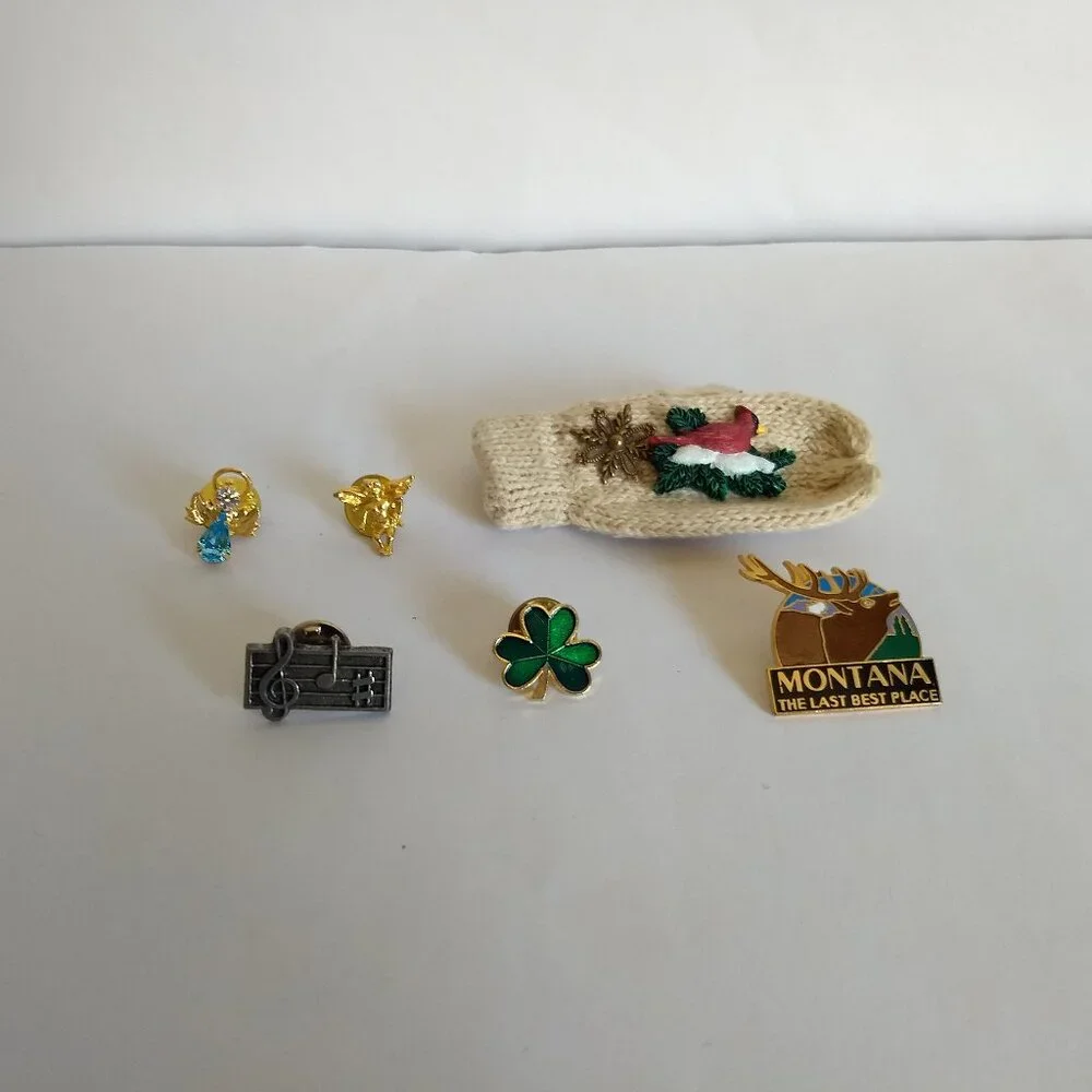 Pin Lot 6 Holiday Winter Angels Music Note Clover Gold & Silver Tones Hallmark